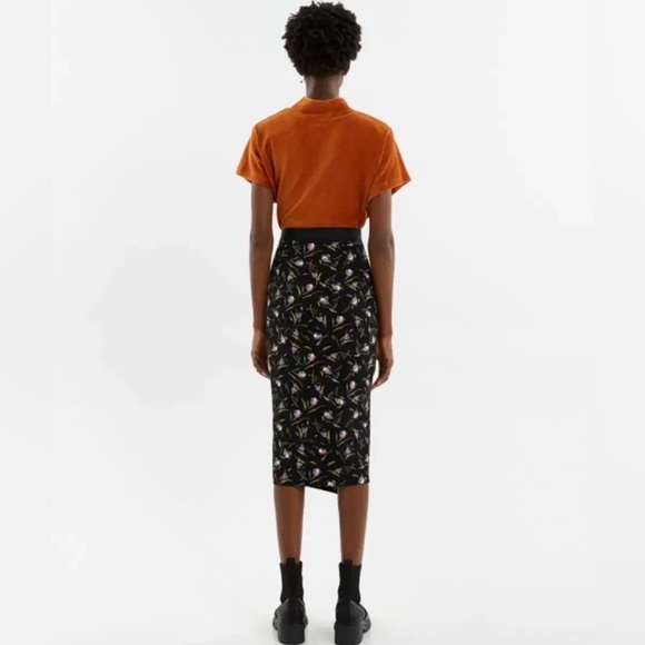 BIMBA Y LOLA Tulip Asymmetrical Black and Floral Midi Skirt Size 4 EU36 - Picture 5 of 15